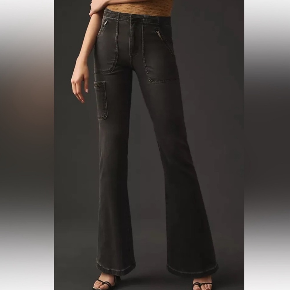 Anthropologie Pilcro Zip Moto Cargo Demilune‎ Boot Jeans Washed Black 28